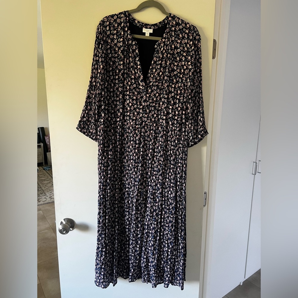 J. Jill Navy Floral Tiered Midi Dress